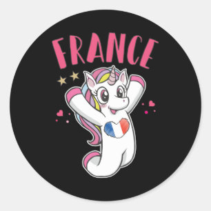 France Soccer Fan Unicorn with heart flag Classic Round Sticker