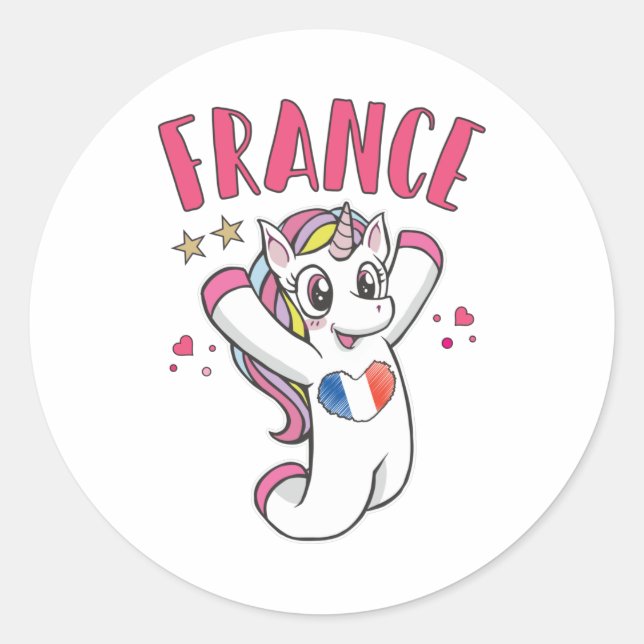 France Soccer Fan Unicorn with heart flag Classic Round Sticker (Front)