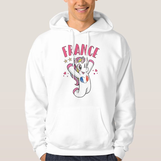France Soccer Fan Unicorn with heart flag Hoodie (Front)