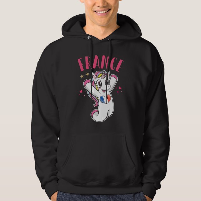 France Soccer Fan Unicorn with heart flag Hoodie (Front)