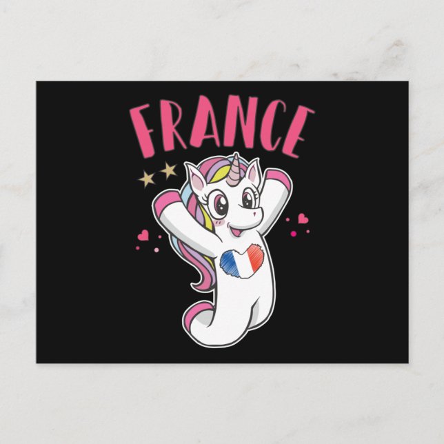 France Soccer Fan Unicorn with heart flag Postcard (Front)
