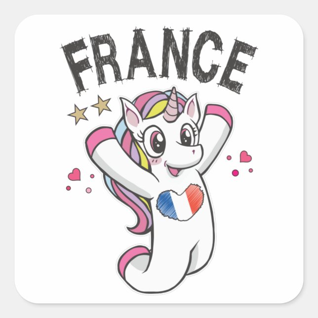 France Soccer Fan Unicorn with heart flag Square Sticker (Front)