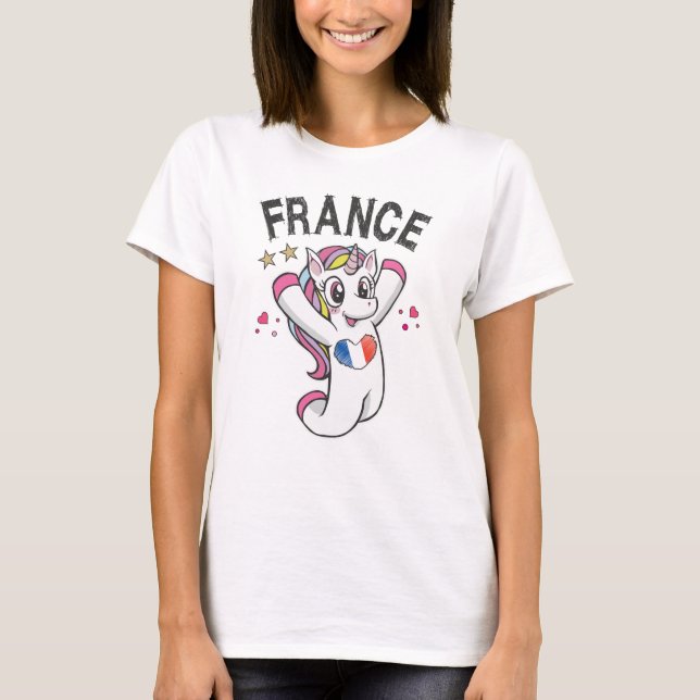 France Soccer Fan Unicorn with heart flag T-Shirt (Front)