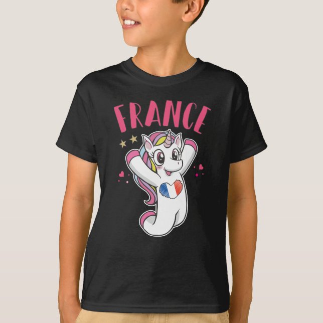 France Soccer Fan Unicorn with heart flag T-Shirt (Front)