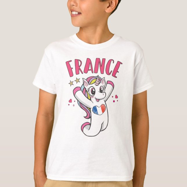 France Soccer Fan Unicorn with heart flag T-Shirt (Front)