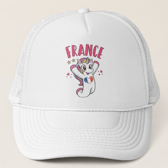 France Soccer Fan Unicorn with heart flag Trucker Hat (Front)