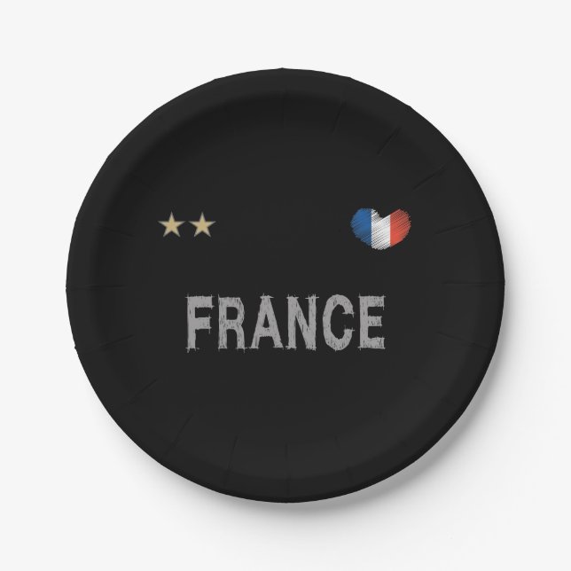 France Soccer Football Fan Shirt Heart Paper Plate (Front)