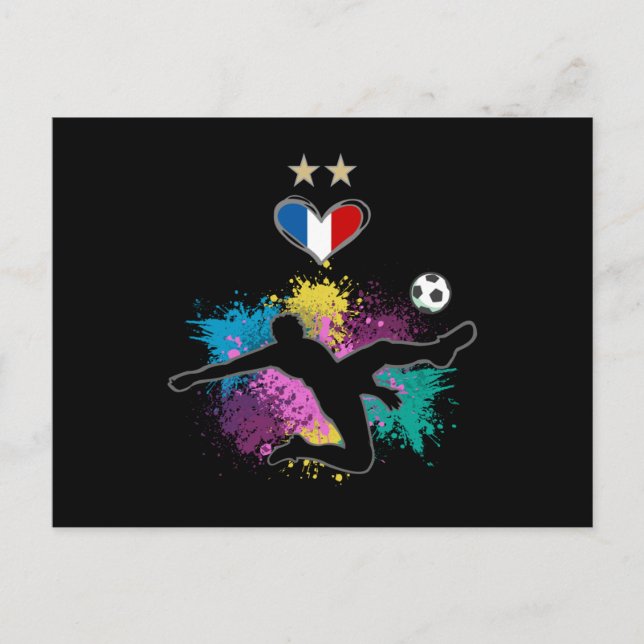 France Soccer Football Fan Shirt with Heart Splash Postcard (Front)
