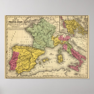 France, Spain, Portugal, Italy Poster