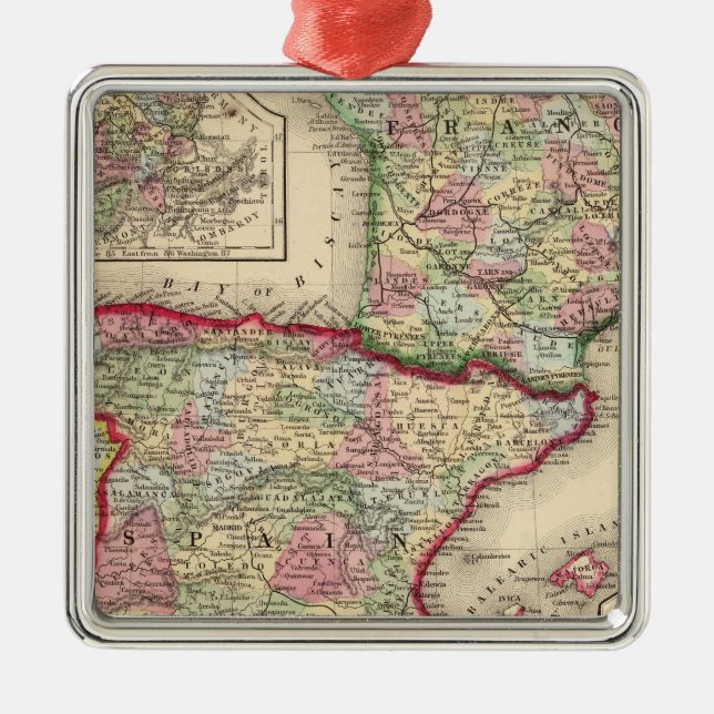France, Spain, Portugal Map by Mitchell Metal Tree Decoration (Front)