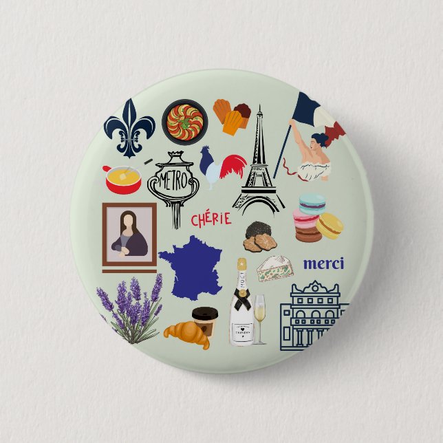 France Symbols 6 Cm Round Badge (Front)