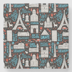 France Symbols Pattern Stone Coaster