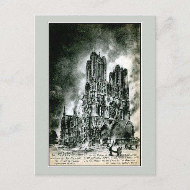 France the burning Cathedral of Reims drawing Postcard (Front)