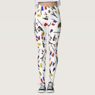France Themed Hand Drawn Pattern Women's Leggings