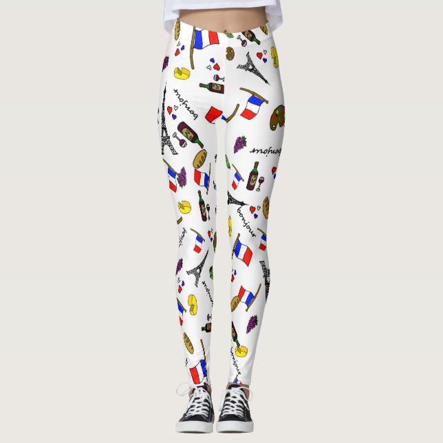 France Themed Hand Drawn Pattern Women's Leggings (Front)