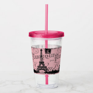 france travel chic pink vintage paris eiffel tower acrylic tumbler