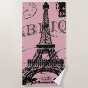 france travel chic pink vintage paris eiffel tower beach towel