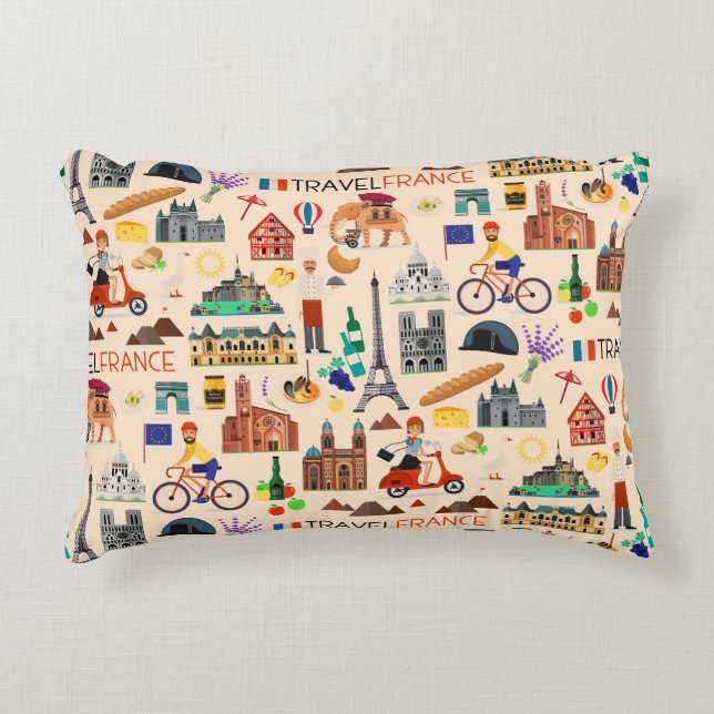 France Travel Icons Design Decorative Cushion (Front)