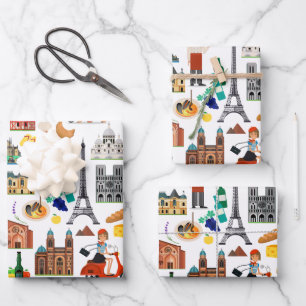 France Travel Icons Design Wrapping Paper Sheet