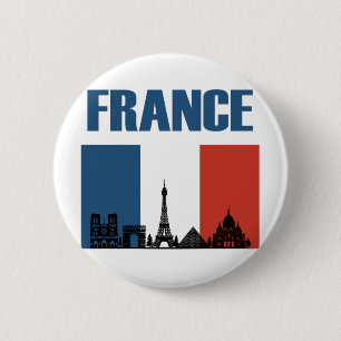 France Travel - Paris City Skyline French Flag 6 Cm Round Badge