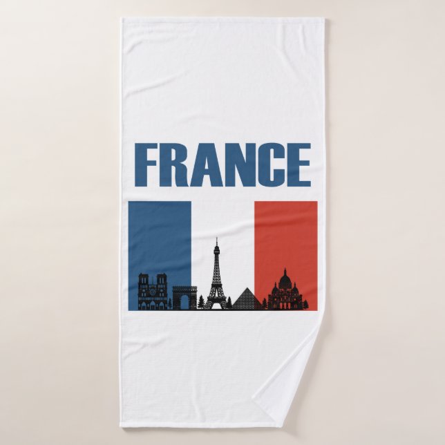 France Travel - Paris City Skyline French Flag Bath Towel (Bath Towel)