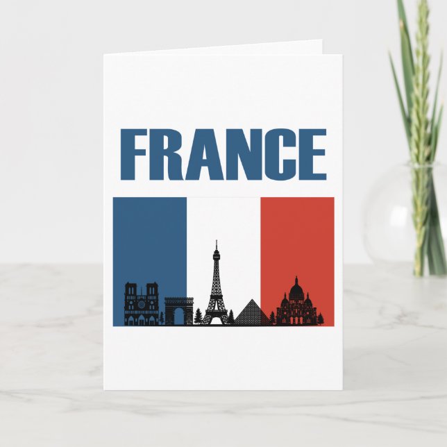 France Travel - Paris City Skyline French Flag Card (Front)