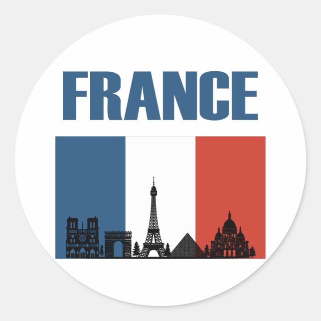 France Travel - Paris City Skyline French Flag Classic Round Sticker (Front)