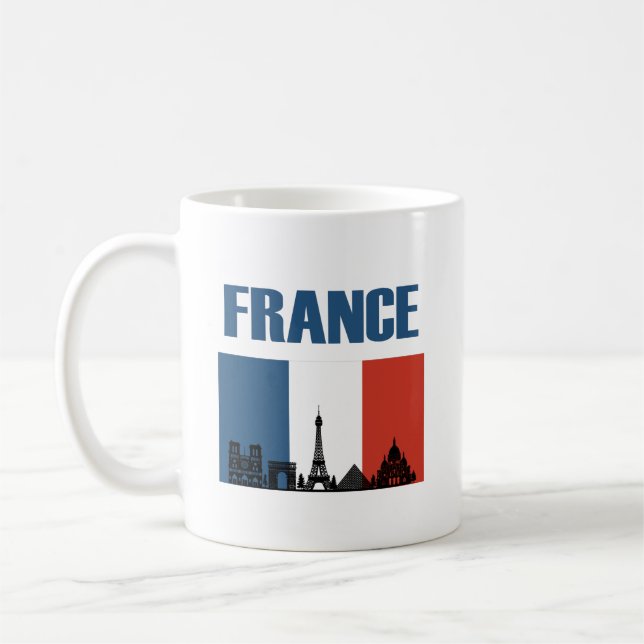France Travel - Paris City Skyline French Flag Coffee Mug (Left)