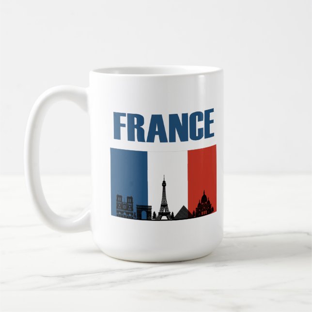 France Travel - Paris City Skyline French Flag Coffee Mug (Left)