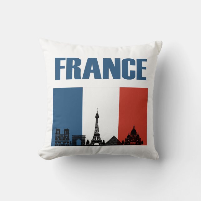 France Travel - Paris City Skyline French Flag Cushion (Front)