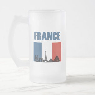 France Travel - Paris City Skyline French Flag Frosted Glass Beer Mug