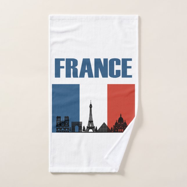 France Travel - Paris City Skyline French Flag Hand Towel (Hand Towel)
