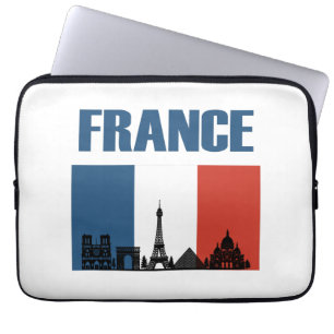 France Travel - Paris City Skyline French Flag Laptop Sleeve