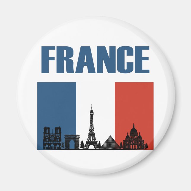 France Travel - Paris City Skyline French Flag Magnet (Front)