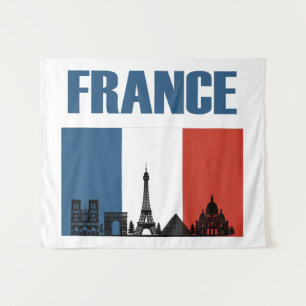 France Travel - Paris City Skyline French Flag Tapestry