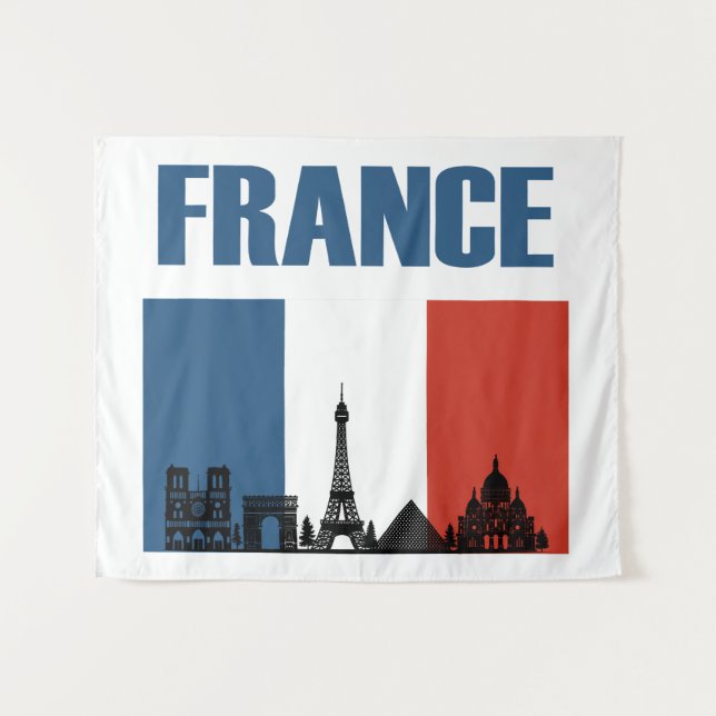 France Travel - Paris City Skyline French Flag Tapestry (Front (Horizontal))