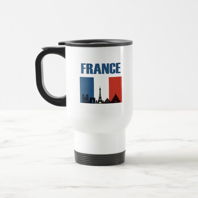 France Travel - Paris City Skyline French Flag Travel Mug (Left)