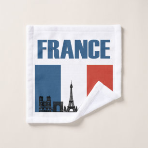 France Travel - Paris City Skyline French Flag Wash Cloth