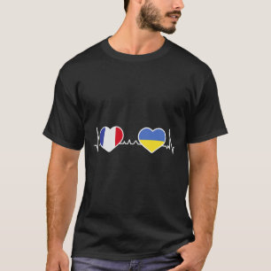 France Ukraine Heart Love Heart Line  T-Shirt