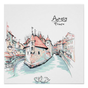 France Village Sketch Poster