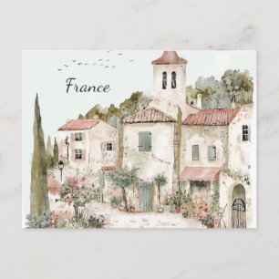 France Vintage Watercolor French Countryside Postcard
