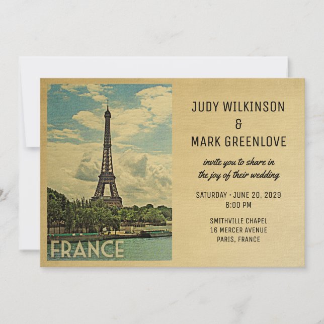 France Wedding Invitation Paris Eiffel Tower (Front)