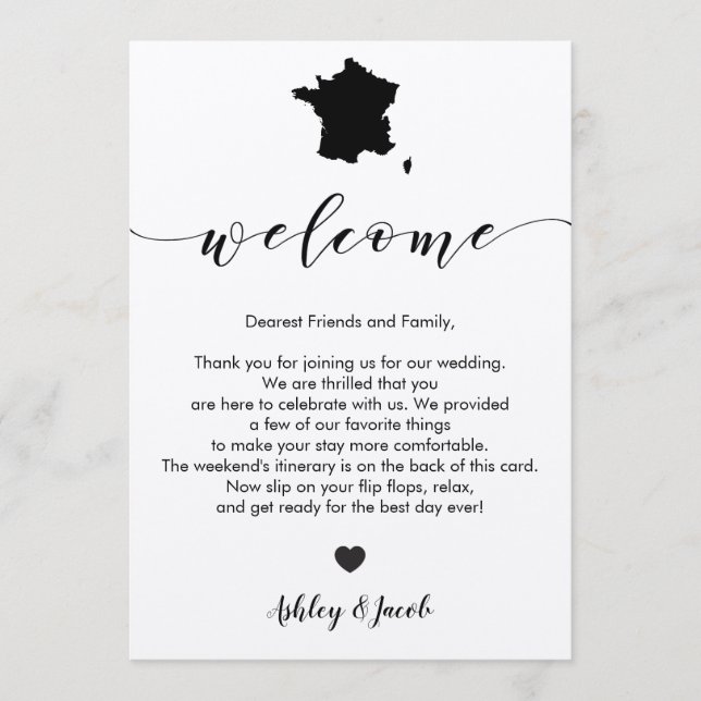 France Wedding Welcome Letter & Itinerary Programme (Front)