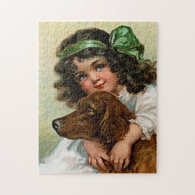 Frances Brundage: Girl with Dog Jigsaw Puzzle (Vertical)