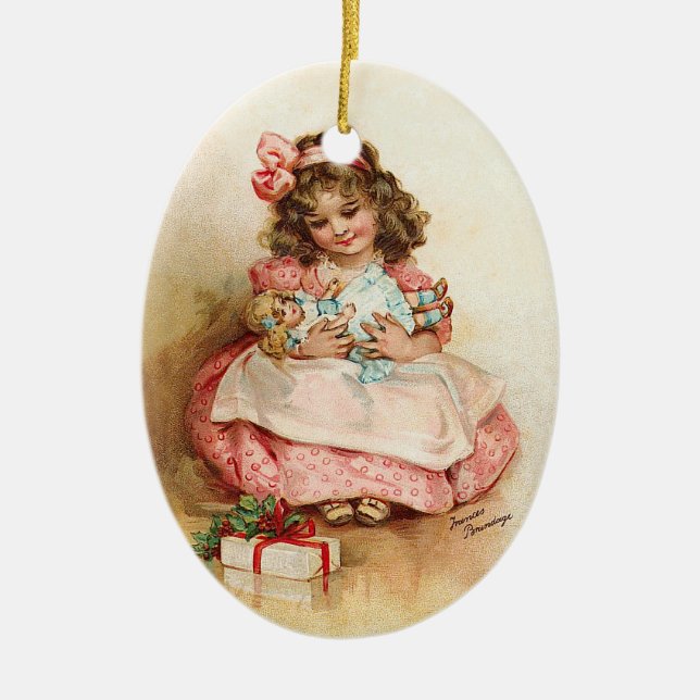 Frances Brundage - Girl with Doll Ceramic Tree Decoration (Front)