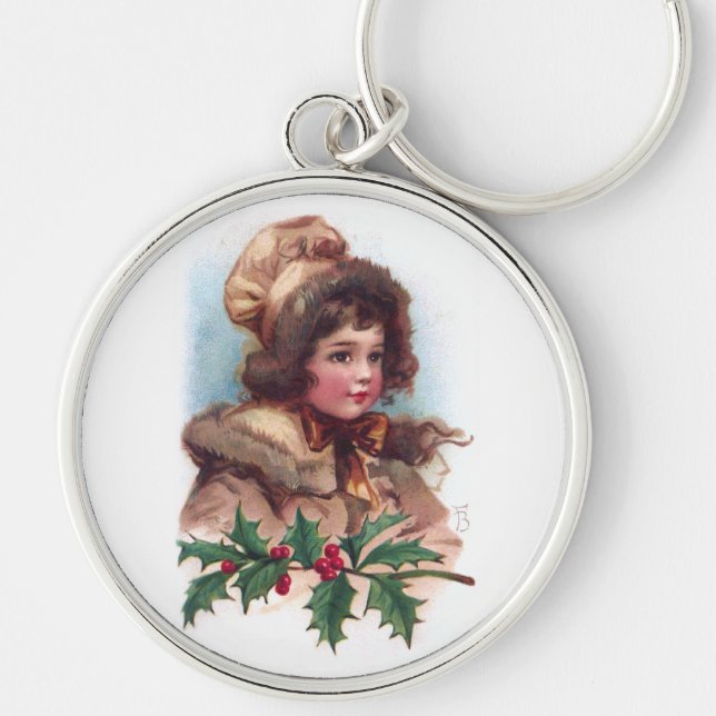 Frances Brundage: Winter Girl with Holly Key Ring (Front)