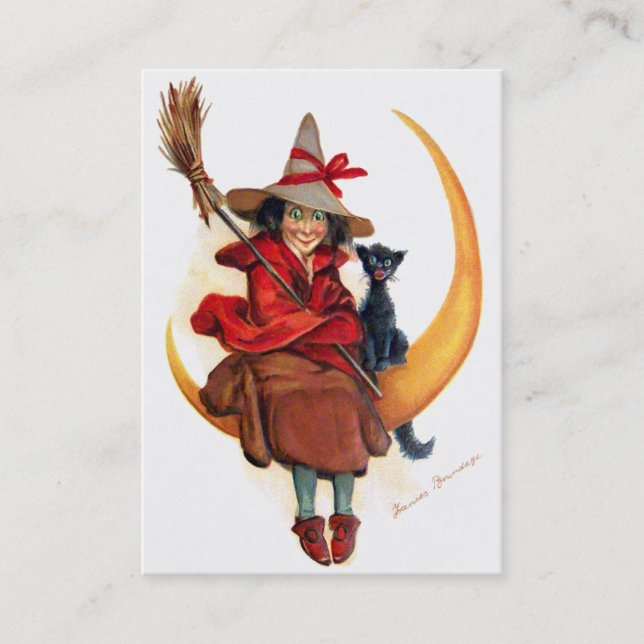 Frances Brundage: Witch on Sickle Moon Business Card (Front)