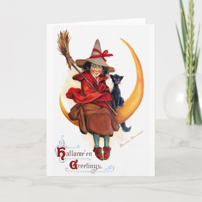 Frances Brundage: Witch on Sickle Moon Card (Front)