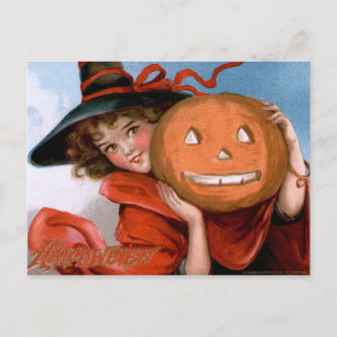 Frances Brundage: Witch with Jack O'Lantern Postcard