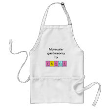 Apron featuring the name Frances spelled out in symbols of the chemical elements